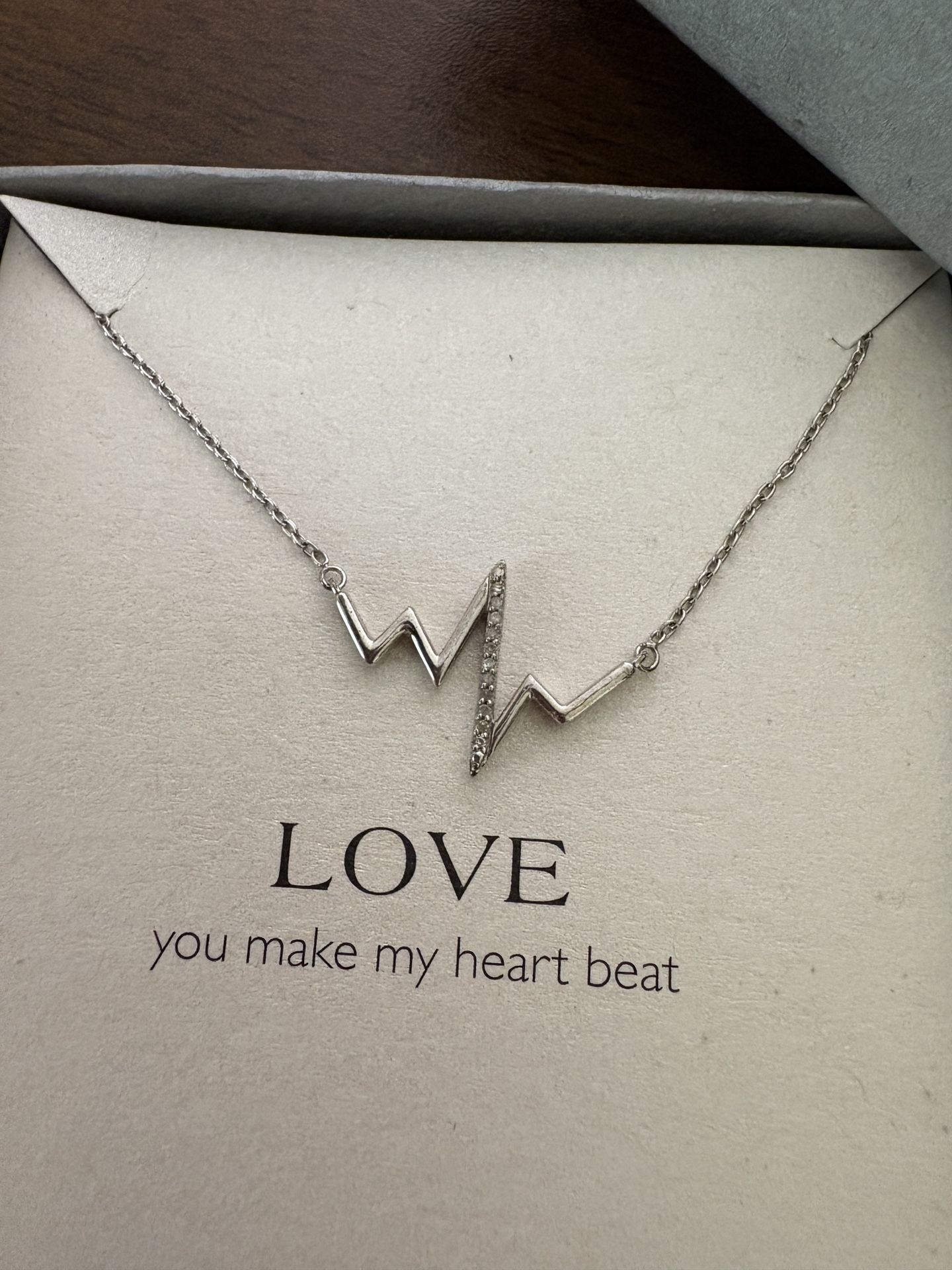 Sterling Silver Heartbeat Necklace Genuine Diamond – Love You Make My Hear Beat