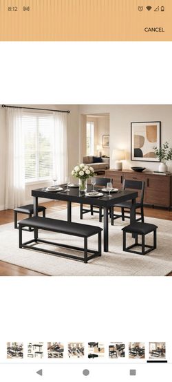 Black Dining Table Set with Bench and Chairs