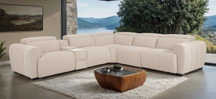 Brand New Beige Super Plush Power Reclining Sectional Sofa 
