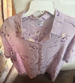 Silk one X short sleeve lavender print blouse