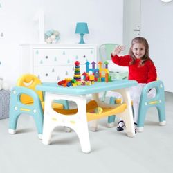 Kids Table and 2 Chair Set with Storage Suitable for Boys Girls Learning Drawing Reading Playing 