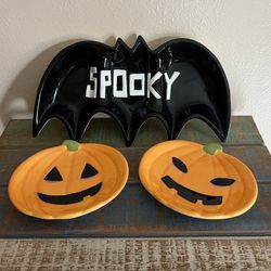 Halloween Spooky Bat Plate With Pumpkin Serving Dishes