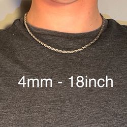 Silver Rope Chain 4mm-18inch
