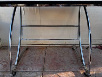 Modern Chrome & Black Faux-Leather Writing Desk / Workstation