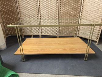 Nathan James Rectangle Coffee Table Glass Top and Rustic Oak Storage Shelf