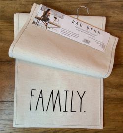 Rae Dunn FAMILY. Embroidered Table Runner 14" x 72" Linen