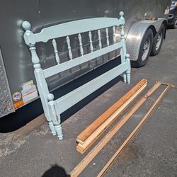 Wood Full Bed Frame With Metal Sides And Slats
