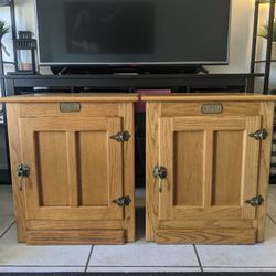 White Clad Simmons Ice Box Oak Wood Vintage End Table Cabinet