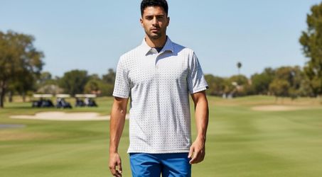 NEW Greg Norman Golf Polo Red & Blue stars patriotic  shirt NWT