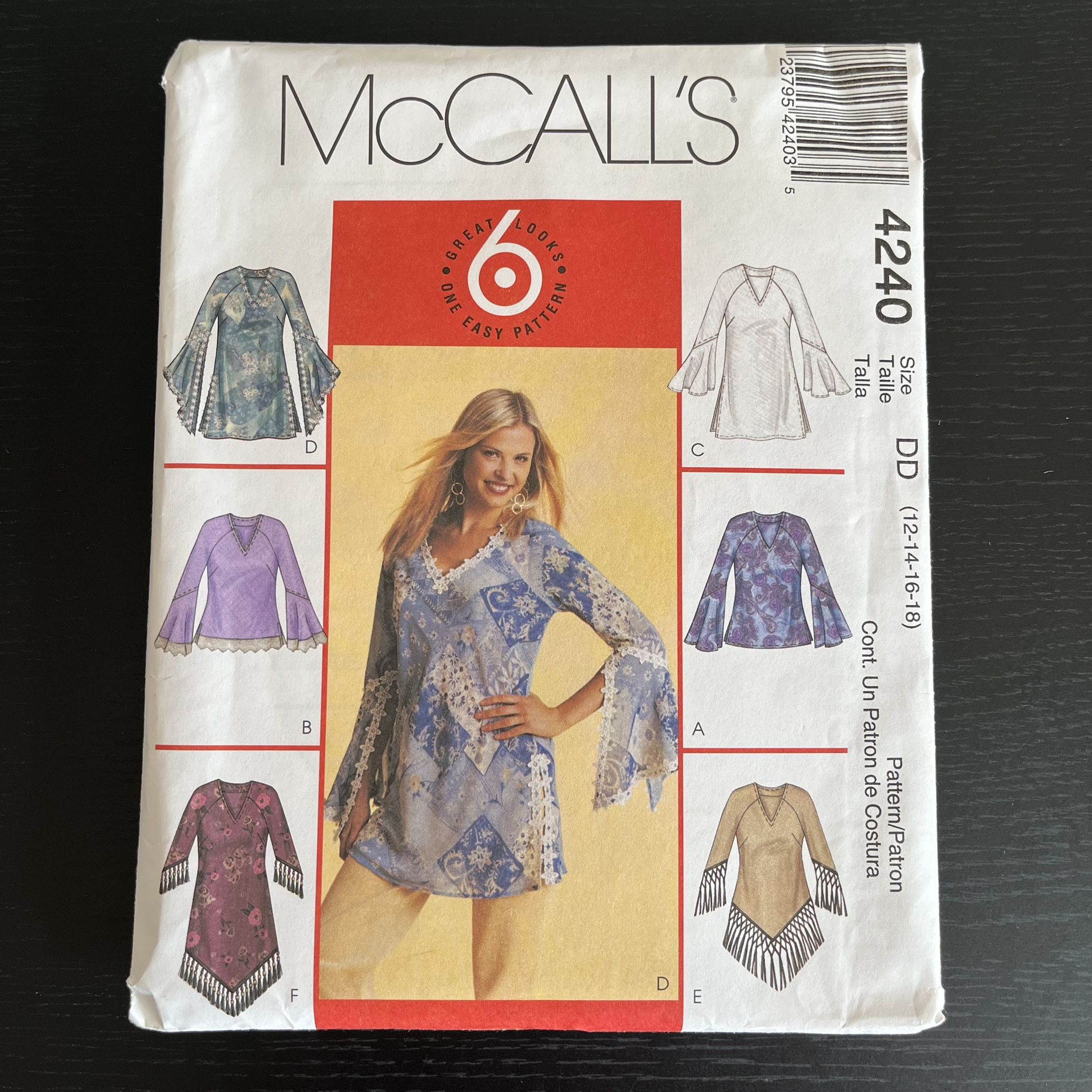 McCall’s Sewing Pattern 4240 Size 12 - 18 Tops Tunics 2003