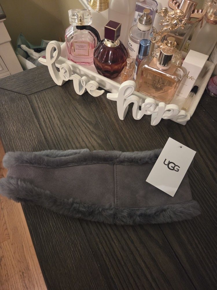 UGG Reversible LEATHER Headband Grey L/XL ORIGINAL NEW 