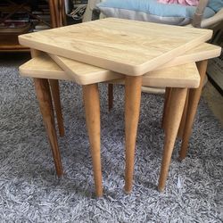 3 Vintage wood Stacking side tables. Artex green Corp.
