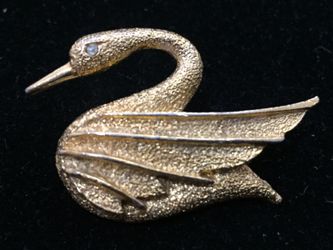 Gold swan brooch marked