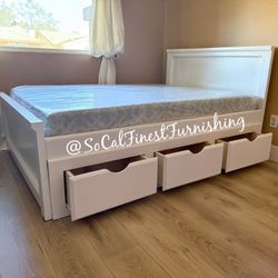 White Full Bed With Drawers And Mattress 