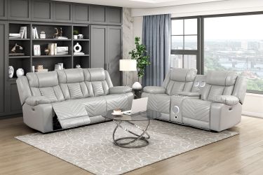 Power Reclining Sofa Set with Center Drop-Down Cup Holders,Wireless Charger,LED and Charging Ports