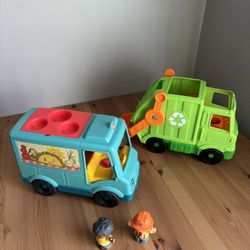 Fisher Price Little People Recycling Garbage Truck & Taco Food Truck -Musical Sounds/Phrases w/ Figures 
