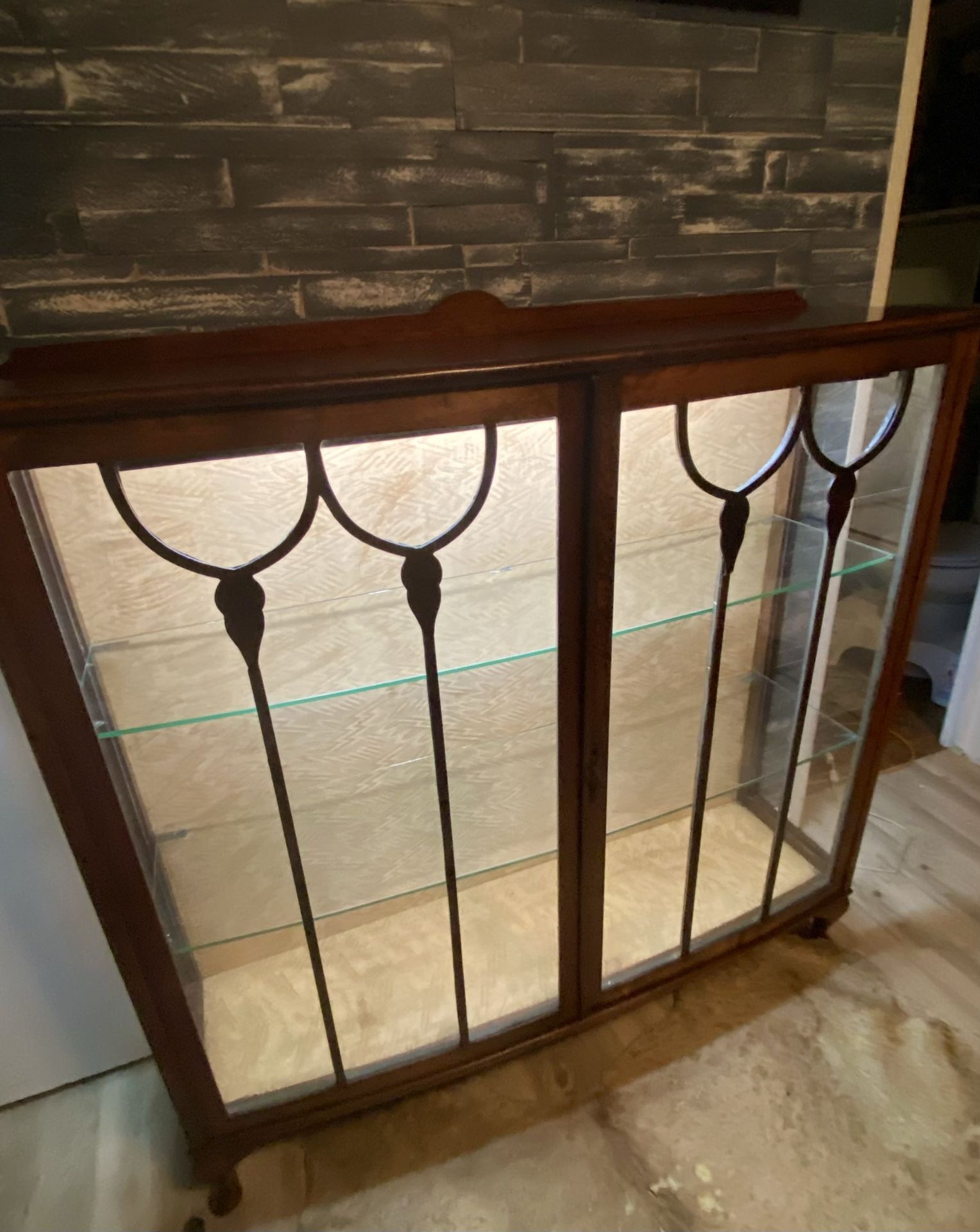 Antique Mahogany Leaded Glass Display Case with light 