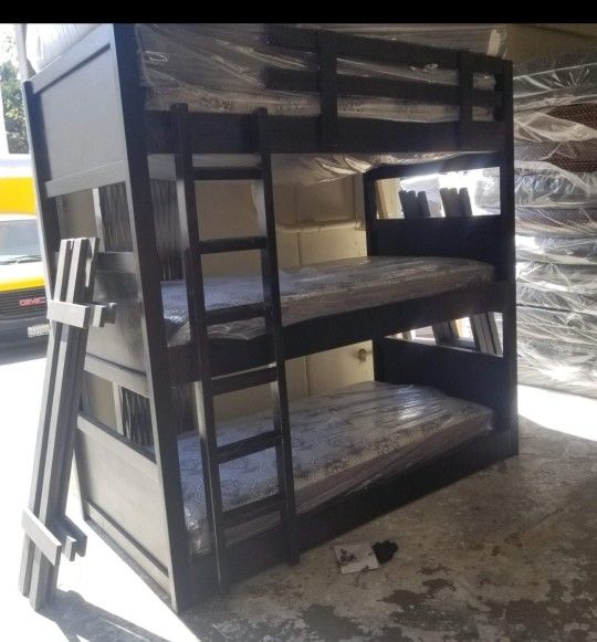 Triple Twin Bunk Bed Pine Wood