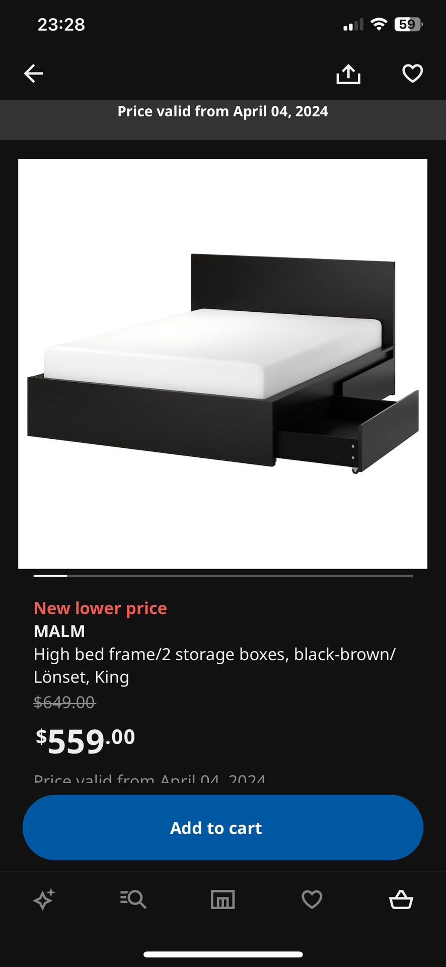 Black-brown High Bed Fran With 2 Storage Drawers. King Size Memory foam Mattress  