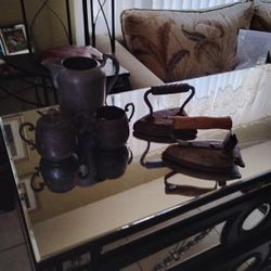 Antique Irons From The 1800s And Silver Tea Set No Shipping As A Very Happy