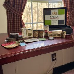 Vintage tobacco collectibles set with Mark IV humidor and assorted Vintage Tobacco Products