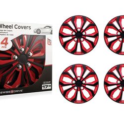 Swiss Drive Hubcap 17 Inch Set of 4 Luxurious Black and Red Design Durable and Reliable Automotive Wheels Easy to Install Car Wheel Hubcaps 17-inch