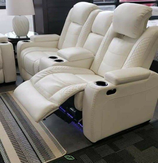 $39 Down Payment ‼️👈Party Time Power White Reclining Loveseat with Console