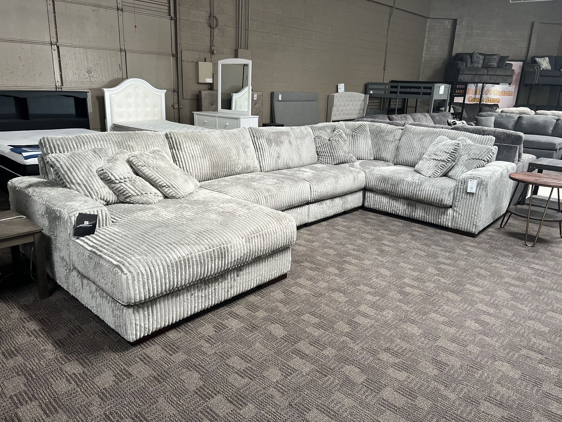 Grey Corduroy Chaise Sectional