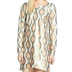 DRESS THE POPULATION "Cassandra" Dress Sequins Sheath Ivory Brown Bronze LARGE