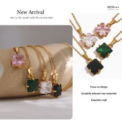 N188- Geometric Black Square- Stainless Steel Necklace!