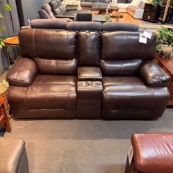 Sale! Brown Top Grain Leather Power Reclining Loveseat - Richmond 