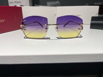 Rimless Sunglasses Gold Frame Purple Yellow Gradient