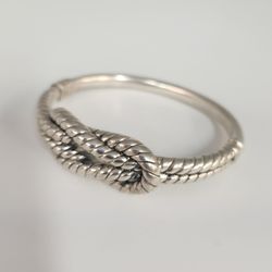 Vintage Sterling Silver 925 Braided Rope Knot Hinged Bangle Bracelet Thailand