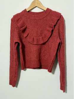 Old Navy Pink Coral Cable Knit Ruffle Cropped Sweater Size XS Great Condition