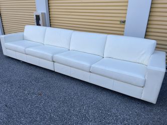 White Genuine Leather Couch 151”