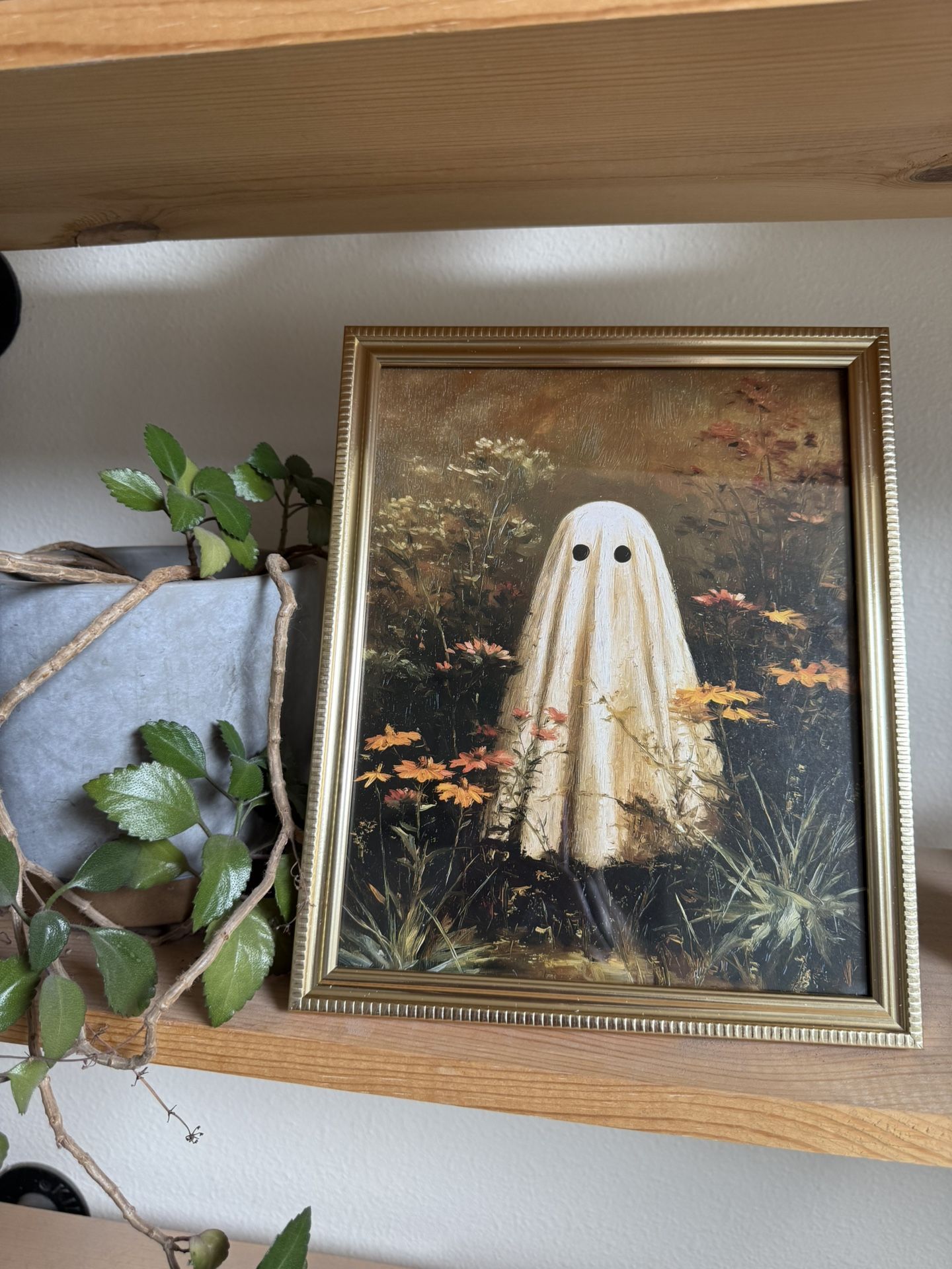 Ghost And Flowers Framed Halloween Or Fall Print