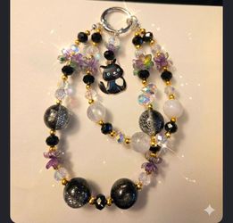 Handmade Beaded keychain with Black Cat Charm