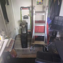 17' Gorilla ladder, Little Giant "Groundque" Step Ladder , Old Gaming Computer And A Keurig 