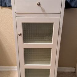 White Storage Cabinet w/Glass Door For Bathroom Or Kitchen.
