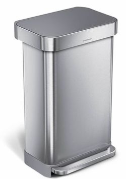 simplehuman 45L Kitchen Step Trash Can with Liner Pocket Stainless Steel with Fingerprint Proof Finish, Gray Plastic Soft Close Lid