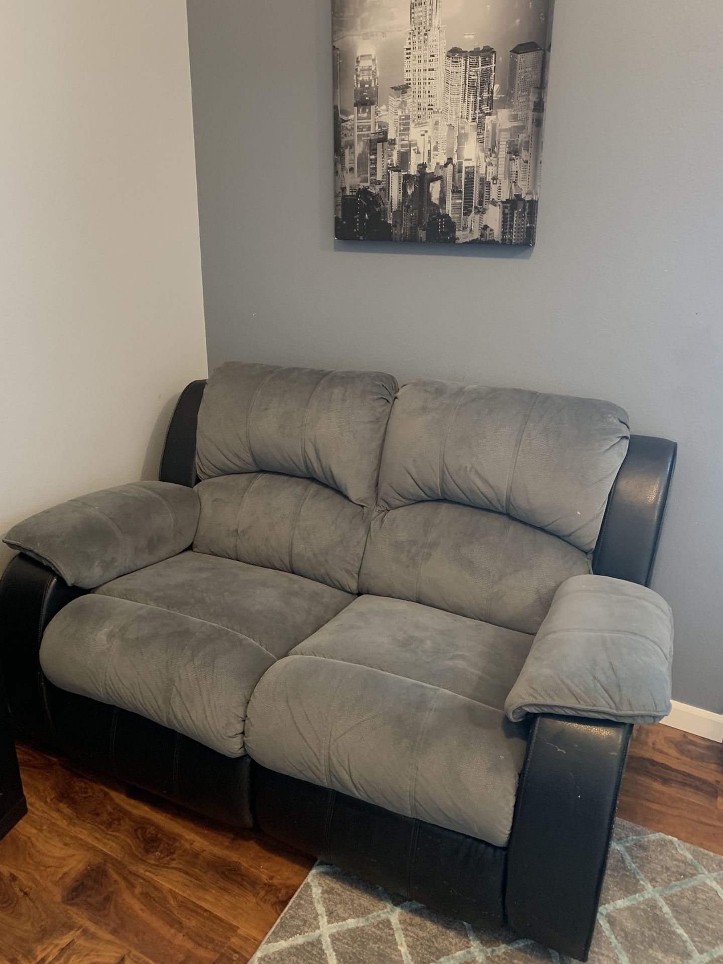 Grey & black recliner couch set