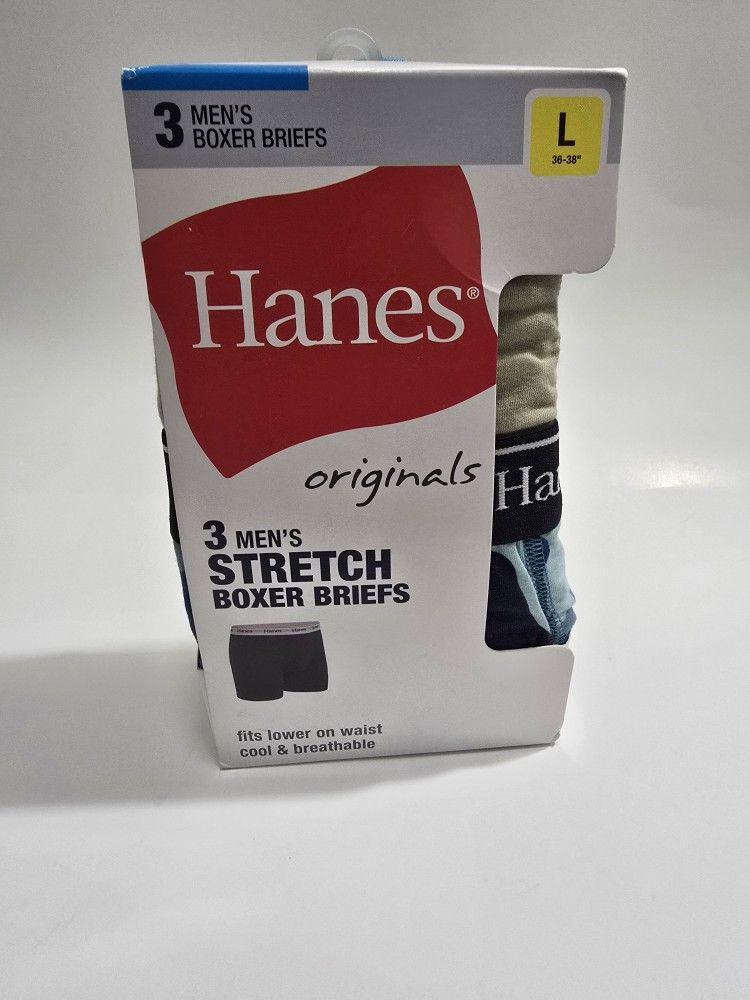 Hanes Originals 3 Stretch Boxer Briefs Men L 36-38" Fits Low On Waist Breathable