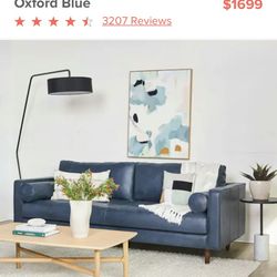 Sven 88" Tufted Leather Sofa - Oxford Blue