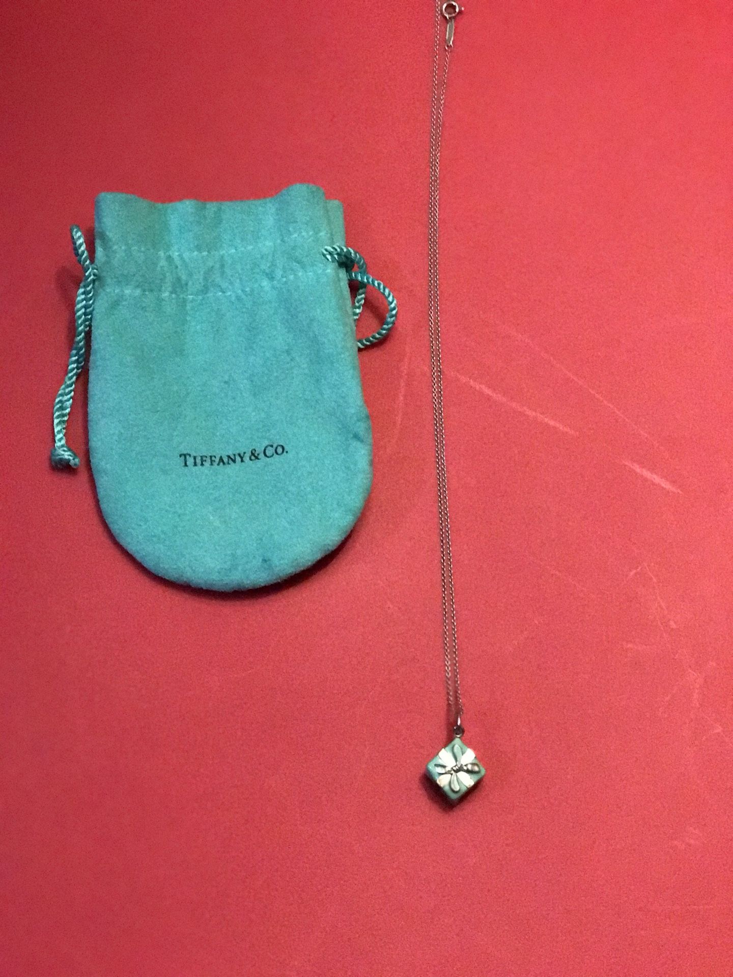 Tiffany & Co. blue box charm necklace with pouch