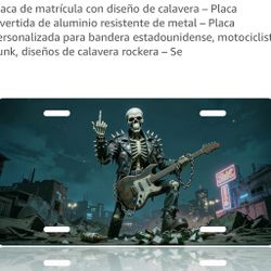 Placa de matrícula con diseño de calavera – Placa divertida de aluminio resistente de metal – Placa personalizada para bandera estadounidense, motocic