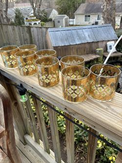 Gorgeous Vintage MCM Culver Set Of 8 Old Fashion Valencia 22k Gold Low Ball Glasses. 