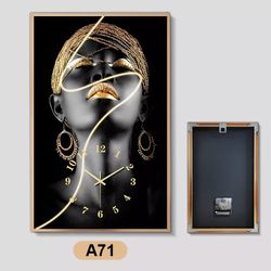 African Beauty Art Wall Clock Home Decor Silent Quartz Clock Aluminum Alloy Frame Fashion Christmas Gift Family 25X40cm