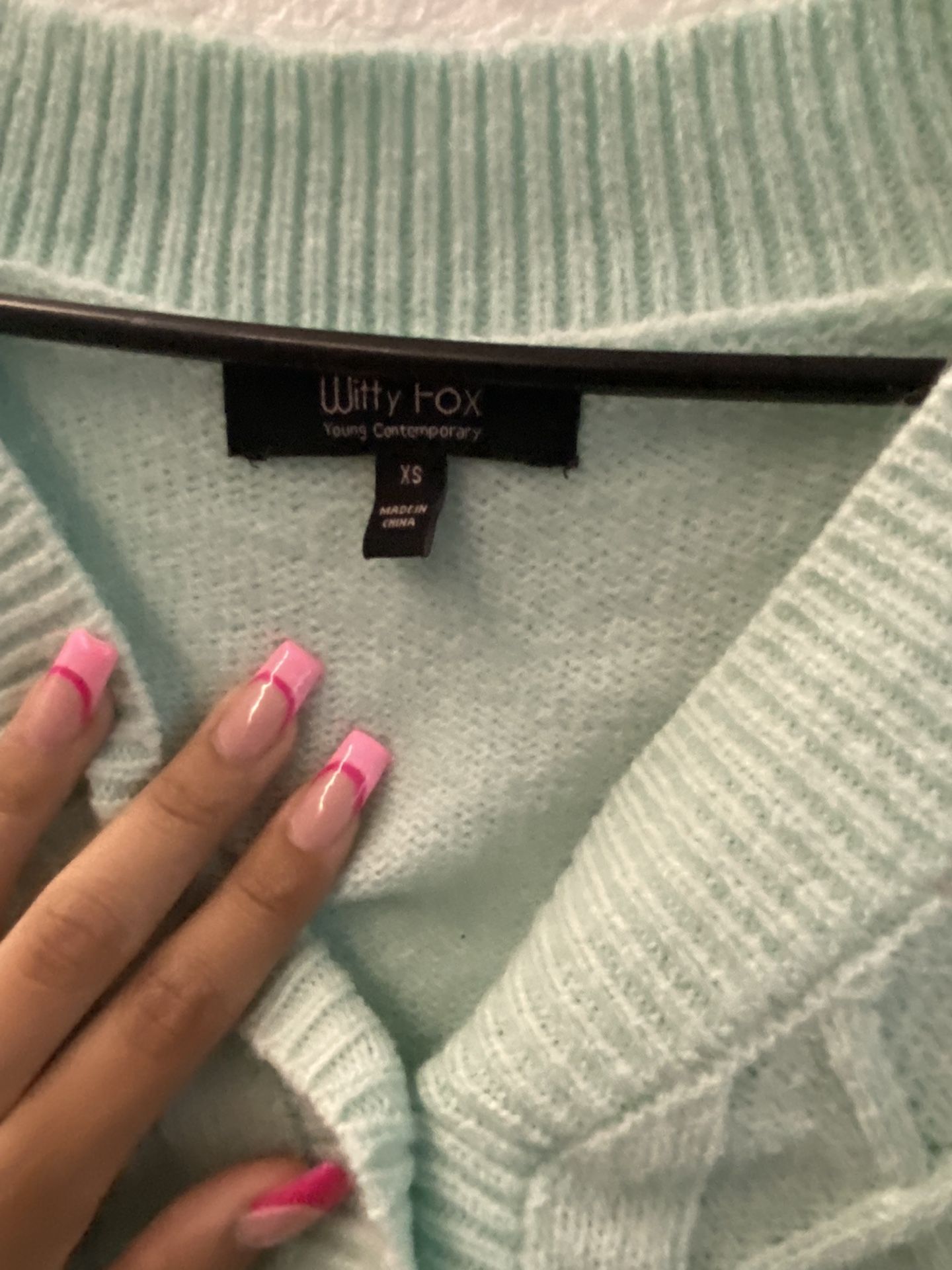 Teal Cardigan With Flower Details