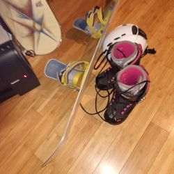 125cm Elan Snowboard  Boots Size 6 Helmet 