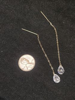 Vtg.Sign JCM 14K Solid Yellow Gold Cubic Zirconia  Chain Earrings
